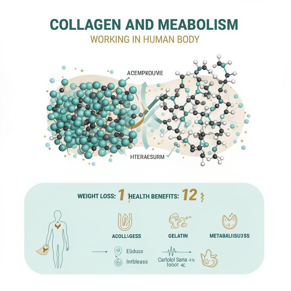 Scientific illustration showing how collagen and gelatin work in the body for metabolism